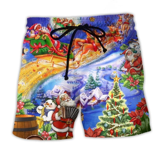 Santa Claus Christmas Night Beach Shorts For Warm Weather Outings And Flexible Everyday Wear