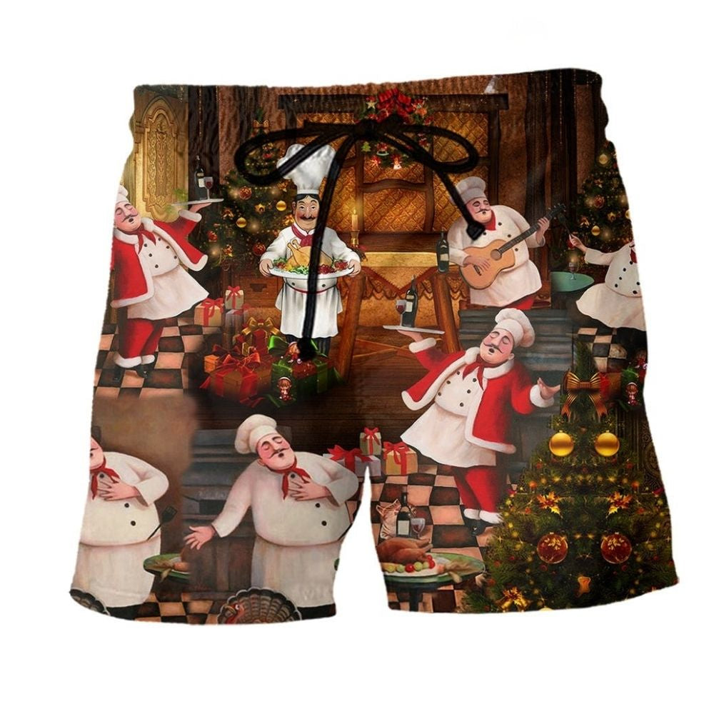 Chef Christmas Humor Beach Shorts For Festive Vacation And Holiday Travel