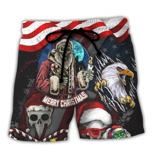 Christmas Skull Eagle Flag Beach Shorts For Sunny Holidays And Comfortable Daily Styling