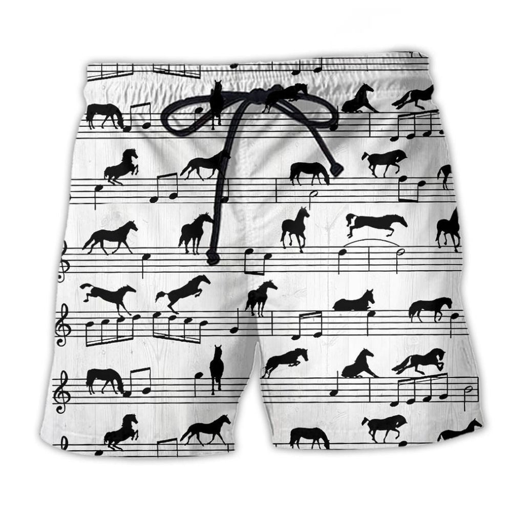 Horse Music Notes Minimal Beach Shorts For Summer Festivals And Memorable Gift Ideas