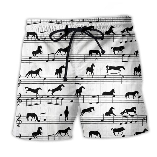 Horse Music Notes Minimal Beach Shorts For Summer Festivals And Memorable Gift Ideas