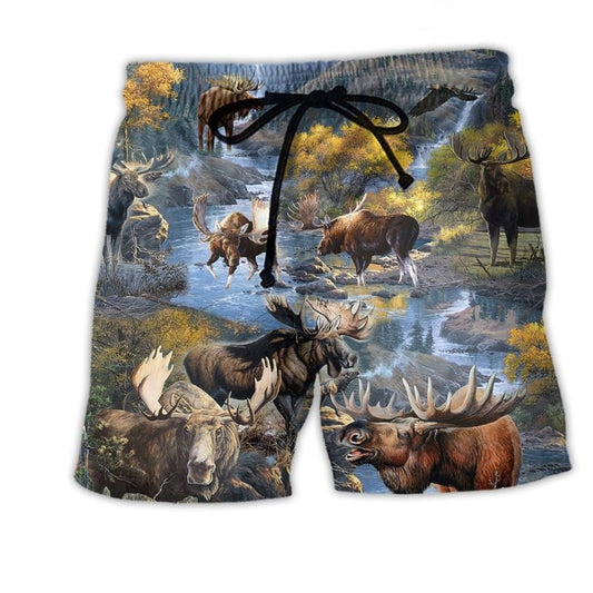 Moose Wild World Make Me Happy Beach Shorts Print Detail For Thoughtful Gift Giving