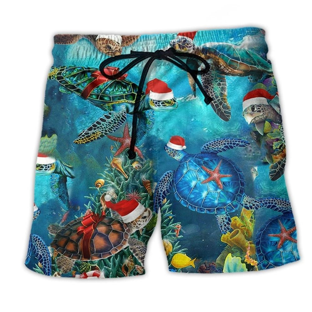 Turtle Christmas Ocean Beach Shorts Print Detail For Festive Outdoor Gatherings