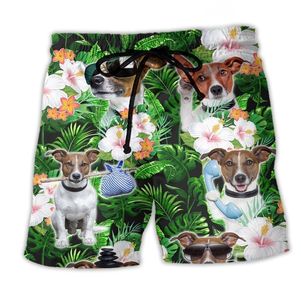 Rat Terrier Tropical Floral Dog Lover Beach Shorts Artwork Detail For Tropical Travel And Everyday Wear
