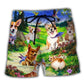 Corgi Floral Sky Beach Shorts For Coastal Adventures And Easy Warm Weather Wear