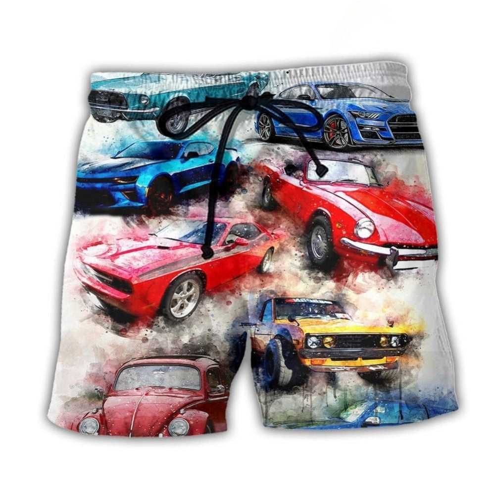 Classic Car Portrait Enthusiast Beach Shorts Design Detail For Weekend Getaways And Beach Days