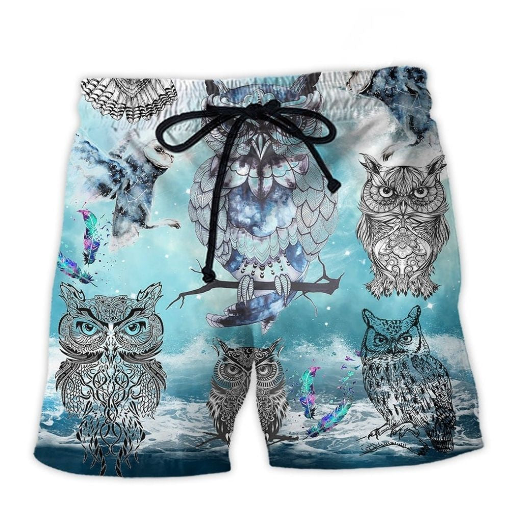 Owl Tattoo Fantasy Sky Cool Beach Shorts Pattern View For Vacation Travel And Outdoor Fun