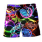 Neon Shark Love Circle Beach Shorts Artwork View For Seaside Trips And Casual Style