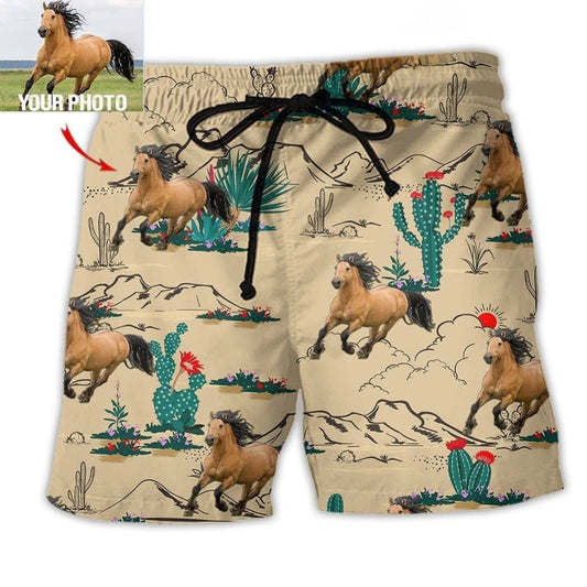 Horse Desert Cactus Photo Beach Shorts For Beach Days And Vacation Ready Style