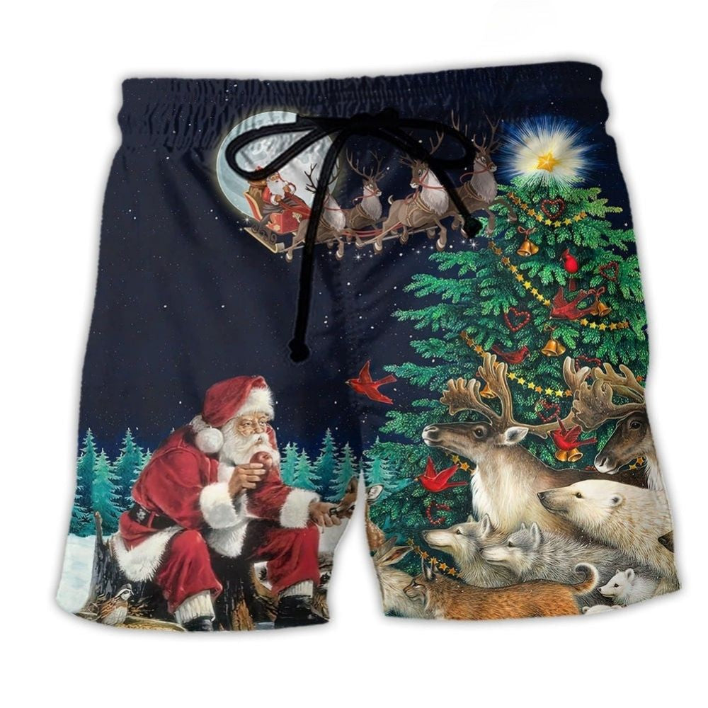 Christmas Santa Giving Holiday Joy Beach Shorts Pattern Detail For Relaxed Warm Weather Outfits