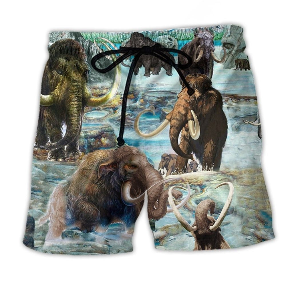 Woolly Mammoth Prehistoric Beach Shorts For Coastal Road Trips And Laid Back Daily Wear
