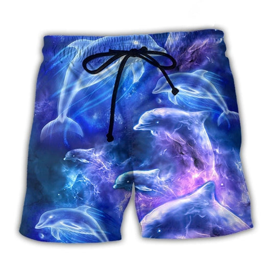 Dolphin Neon Galaxy Glow Fantasy Beach Shorts For Resort Getaways And Easy Warm Weather Wear