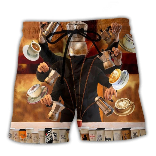 Coffee O Clock Barista Beach Shorts For Holiday Cruises And Casual Outdoor Comfort