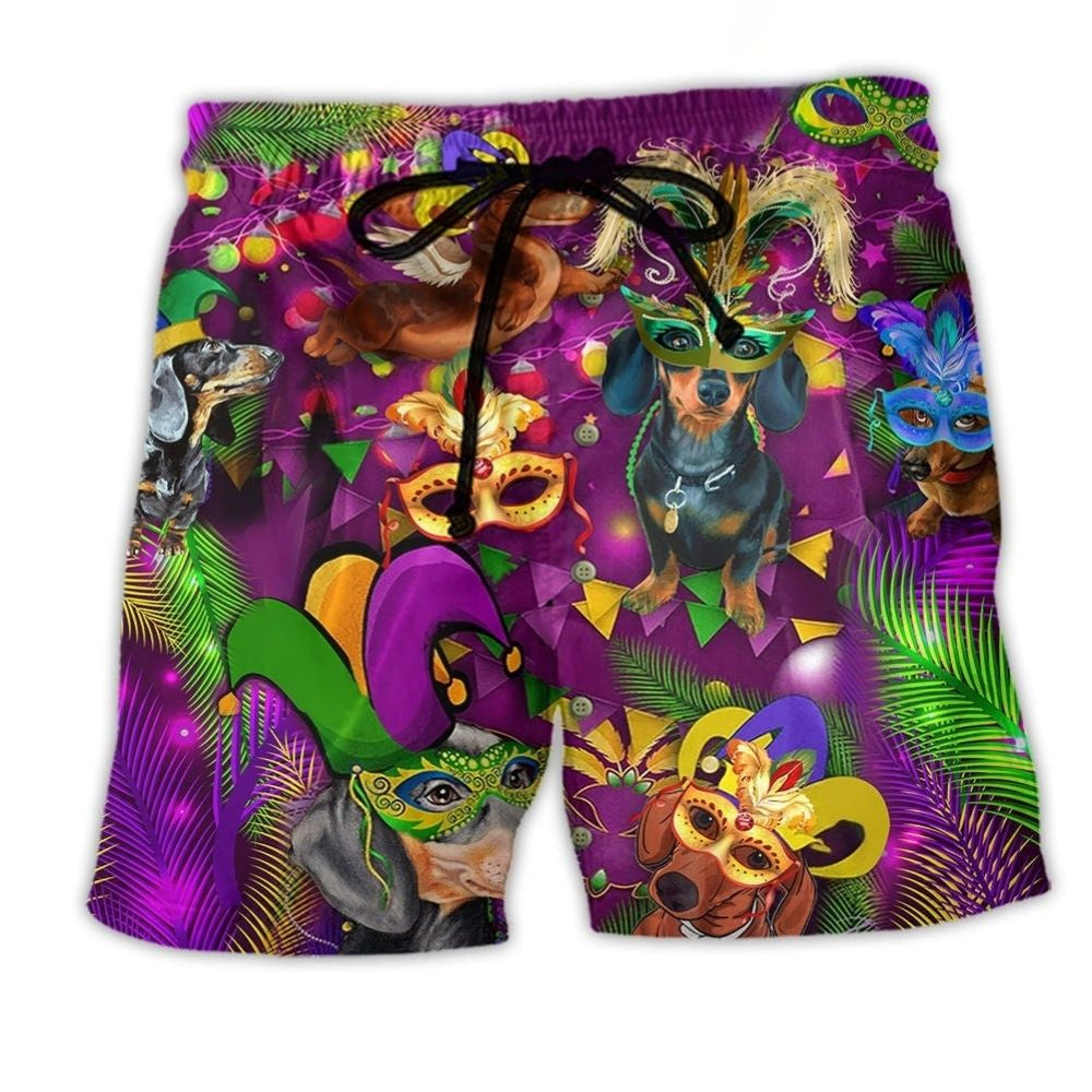 Mardi Gras Dogs Prom Royalty Beach Shorts Pattern Detail For Relaxed Warm Weather Outfits