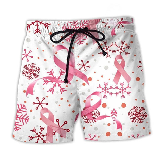 Pink Ribbon Merry Christmas Breast Cancer Beach Shorts For Beach Days And Everyday Comfort