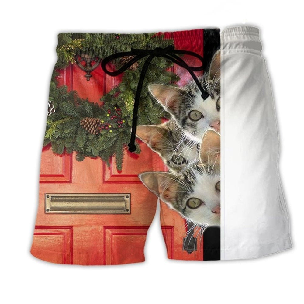 Christmas Cat Holiday Anticipation Beach Shorts For Warm Weather Travel And Everyday Comfort