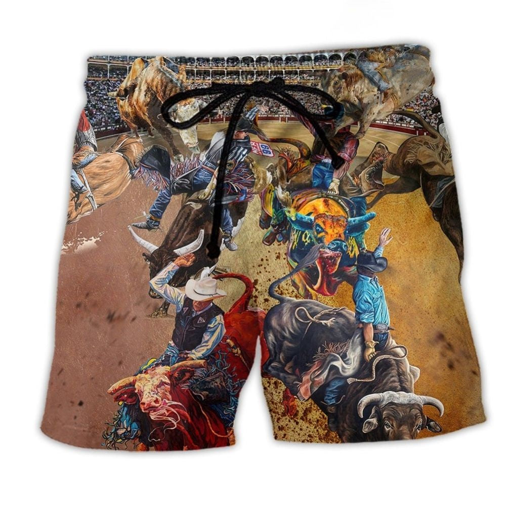 Cowboy Rodeo Life Western Beach Shorts Pattern Detail For Sunny Outdoor Activities