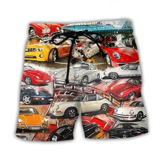 Retro Packed Classic Cars Beach Shorts For Outdoor Adventures And Thoughtful Seasonal Gifts