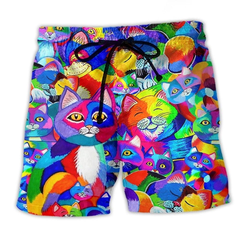 Rainbow Cat Color Beach Shorts For Coastal Adventures And Weekend Casual Style