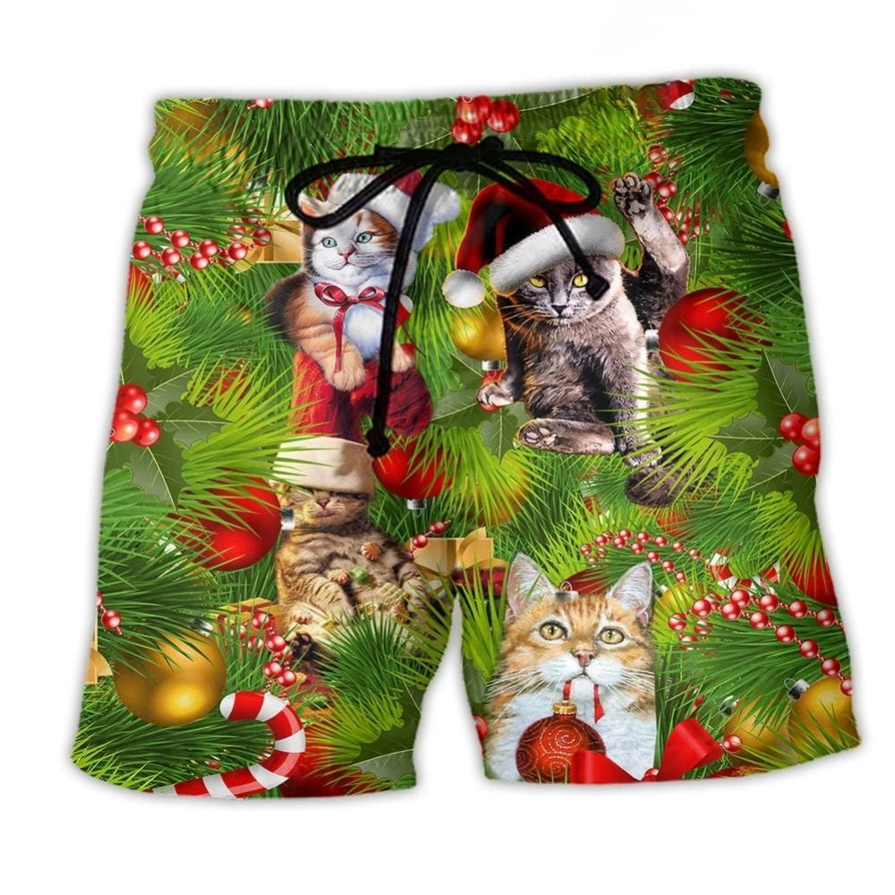 Christmas Lazy Cat Cozy Holiday Beach Shorts Design View For Poolside Relaxation And Holiday Trips