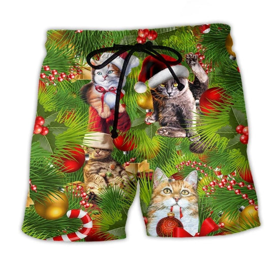 Christmas Lazy Cat Cozy Holiday Beach Shorts Design View For Poolside Relaxation And Holiday Trips