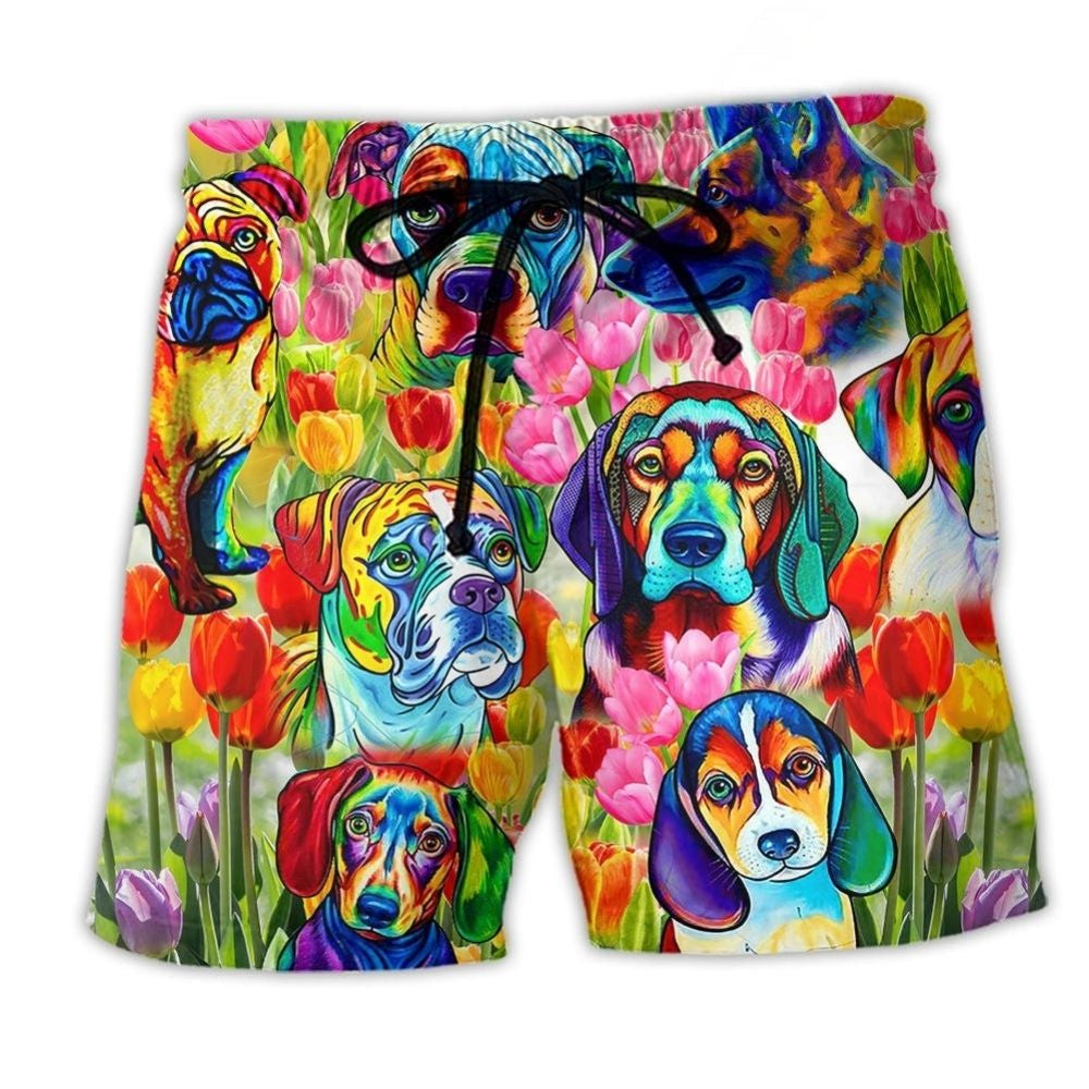 Dog Colorful Floral Beach Shorts For Beach Days And Warm Weather Wardrobe