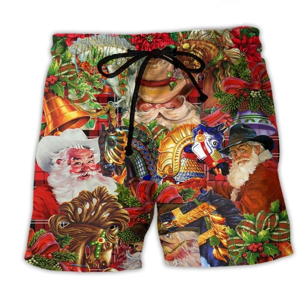Santa Cowboy Western Christmas Beach Shorts Pattern View For Coastal Holidays And Casual Activities