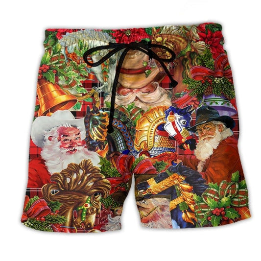 Santa Cowboy Western Christmas Beach Shorts Pattern View For Coastal Holidays And Casual Activities
