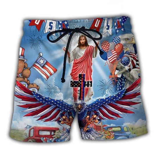 Faith Patriot Eagle America Beach Shorts For Beach Days And Relaxed Holiday Style