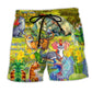 Dragon And Cats Floral Fantasy Beach Shorts For Beach Trips And Relaxed Vacation Styling