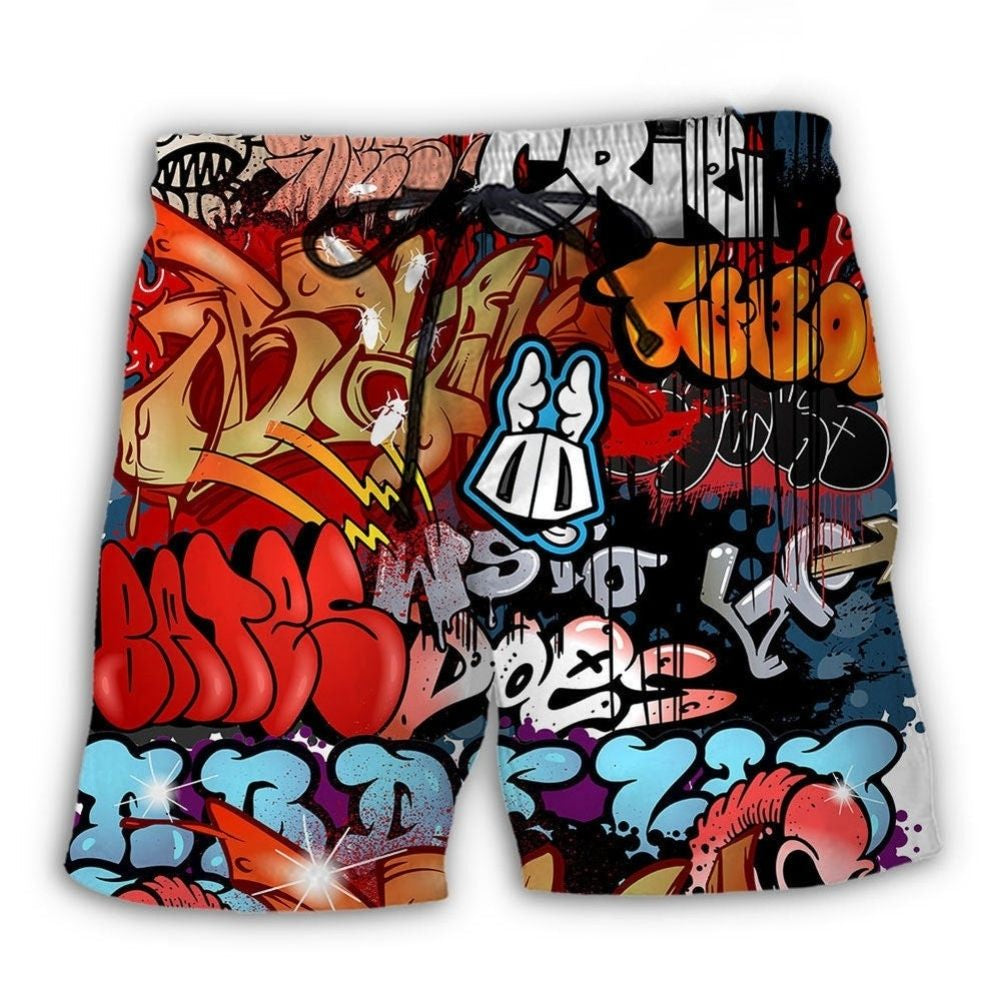 Graffiti Art Bold Color Expression Beach Shorts Pattern View For Coastal Holidays And Casual Activities