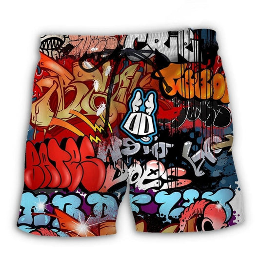 Graffiti Art Bold Color Expression Beach Shorts Pattern View For Coastal Holidays And Casual Activities