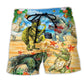 Turtle Loves Music Tiny Cute Beach Shorts Print Detail For Relaxed Warm Weather Outfits