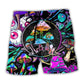 Neon Hippie Mushroom Psychedelic Beach Shorts Design Detail For Casual Warm Weather Outfits
