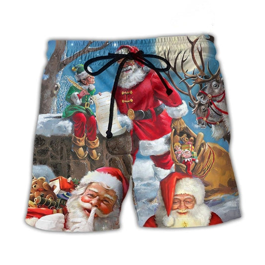 Funny Santa Elf Christmas Sky Beach Shorts Print Detail For Beach Activities And Vacation Wear