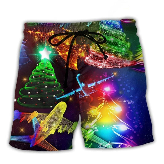 Christmas Military Airplane Beach Shorts For Sunny Day Getaways And Relaxed Casual Style