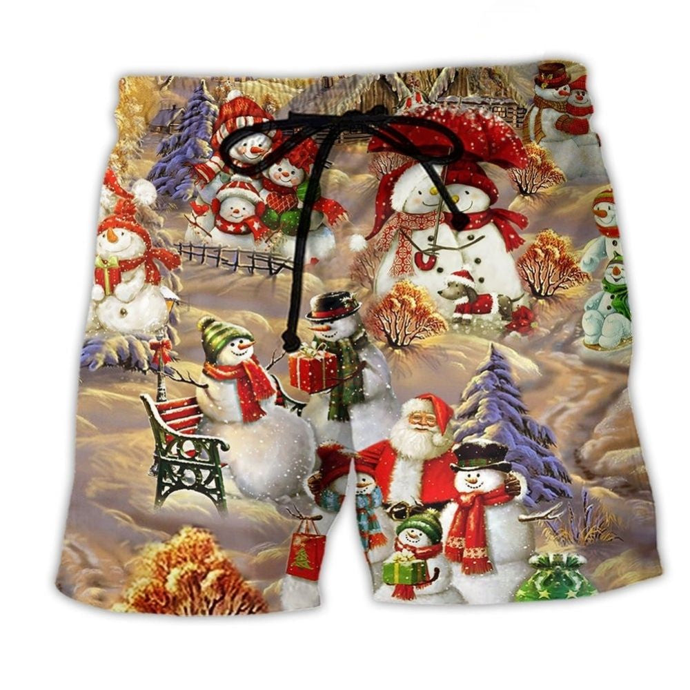 Snowman Couple Christmas Beach Shorts For Holiday Cruises And Flexible Everyday Wear