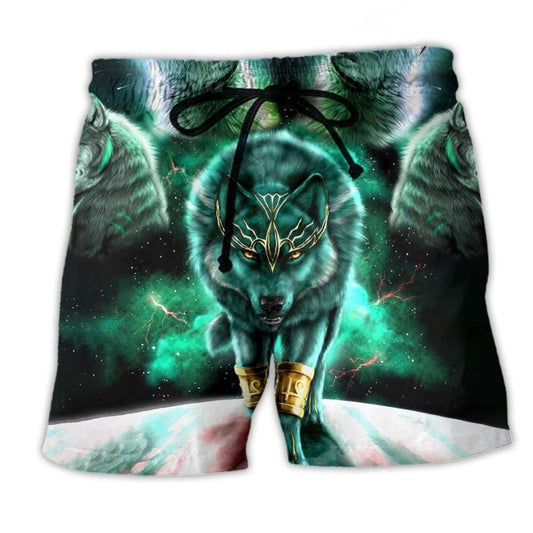 Green Wolf Warrior Beach Shorts For Vacation Travel And Memorable Gift Ideas