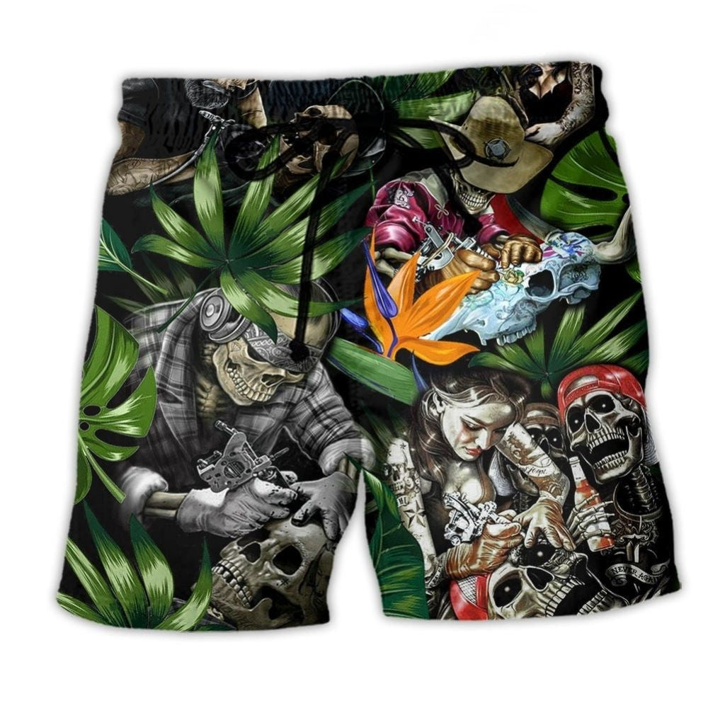 Tattoo Skull Girl Artistic Beach Shorts Design Detail For Weekend Getaways And Beach Days