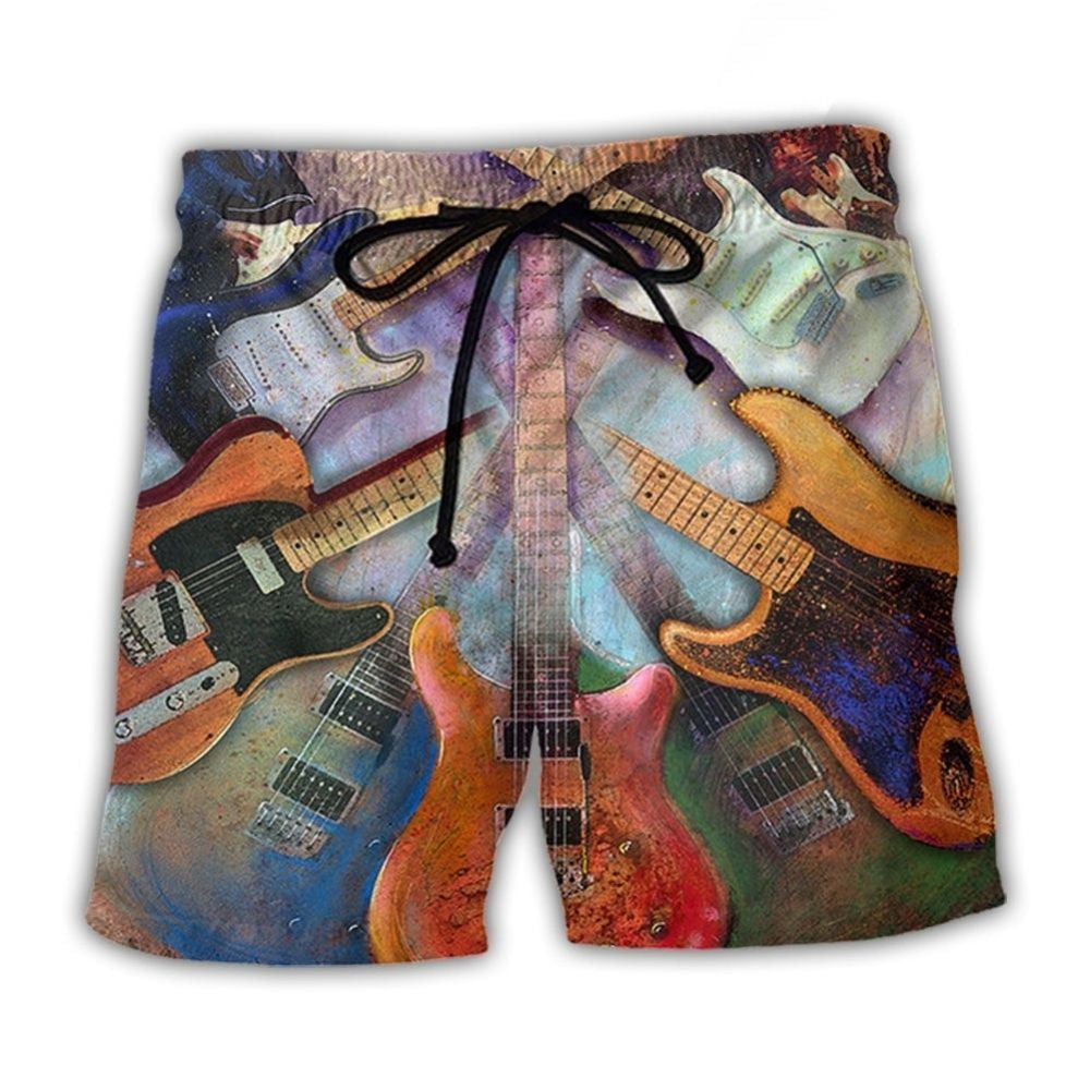 Abstract Guitar Colorful Music Lover Beach Shorts Print Detail For Beach Activities And Vacation Wear