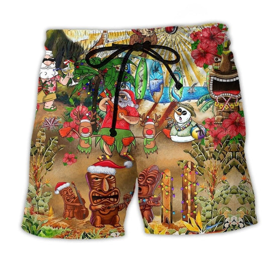 Christmas Mele Kalikimaka Tiki Beach Shorts Design Detail For Resort And Beach Day Style