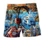 Oil Field Drill Beach Shorts For Holiday Cruises And Laid Back Daily Wear