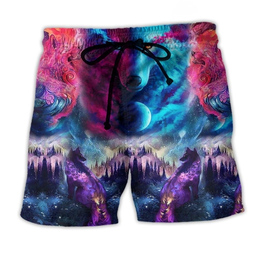 Colorful Wolf Night Beach Shorts For Resort Days And Comfortable Daily Wear