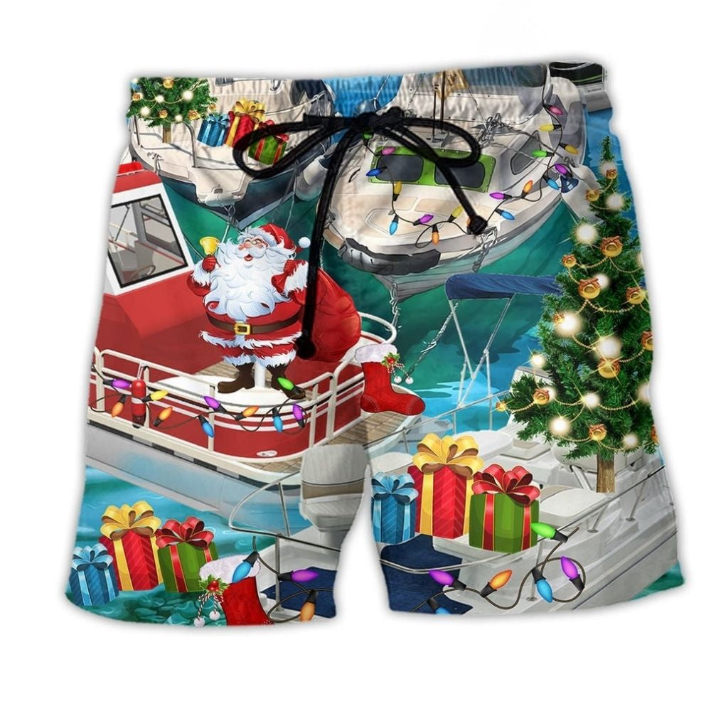Santa Pontoon Holiday Fun Beach Shorts For Tropical Getaways And Weekend Adventures