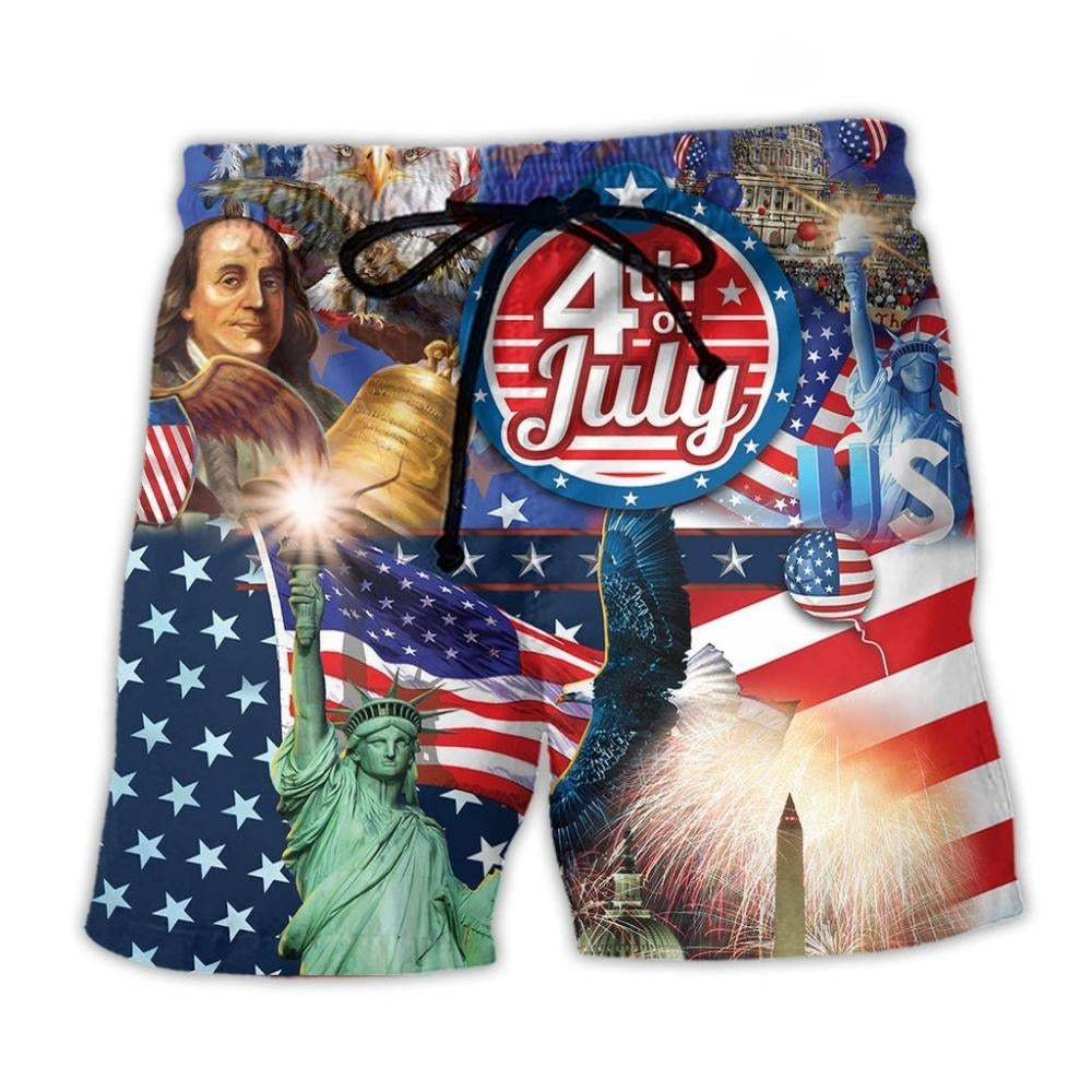 America July Patriotic Beach Shorts Artwork Detail For Patriotic Gift Giving