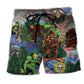Hippie Bigfoot Peace Green Beach Shorts For Fantasy Fans And Summer Vacation Style
