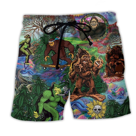 Hippie Bigfoot Peace Green Beach Shorts For Fantasy Fans And Summer Vacation Style