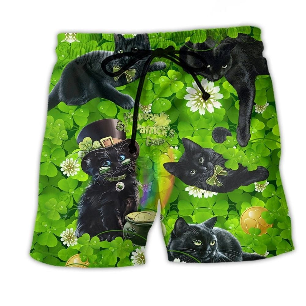 Green Black Cat Beach Shorts For Poolside Relaxation And Easy Warm Weather Wear