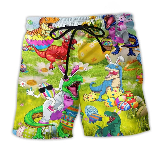 Funny T Rex Egg Humor Beach Shorts Design View For Poolside Relaxation And Holiday Trips