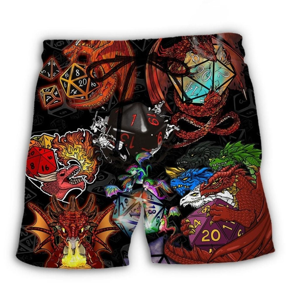Fire Dragon Dice Fantasy Beach Shorts Design Detail For Weekend Getaways And Beach Days